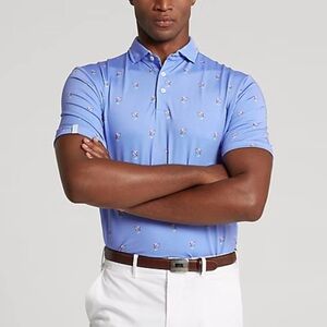 NWT RLX Ralph Lauren Classic Fit Print Performance Polo Shirt Men’a Large Blue